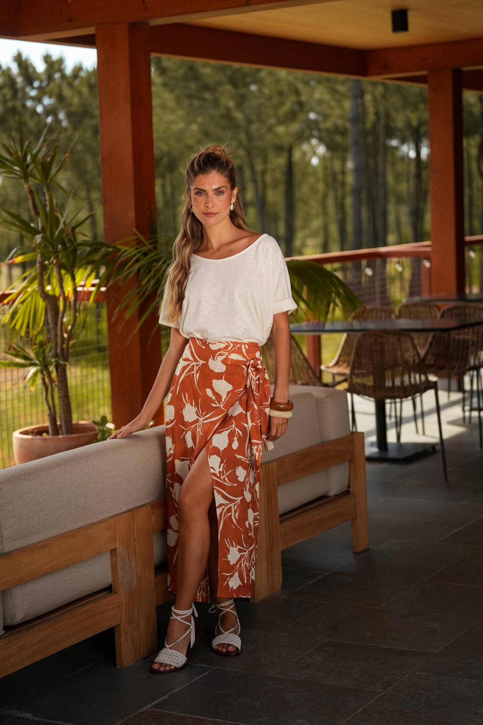 Gonna a portafoglio floreale in viscosa