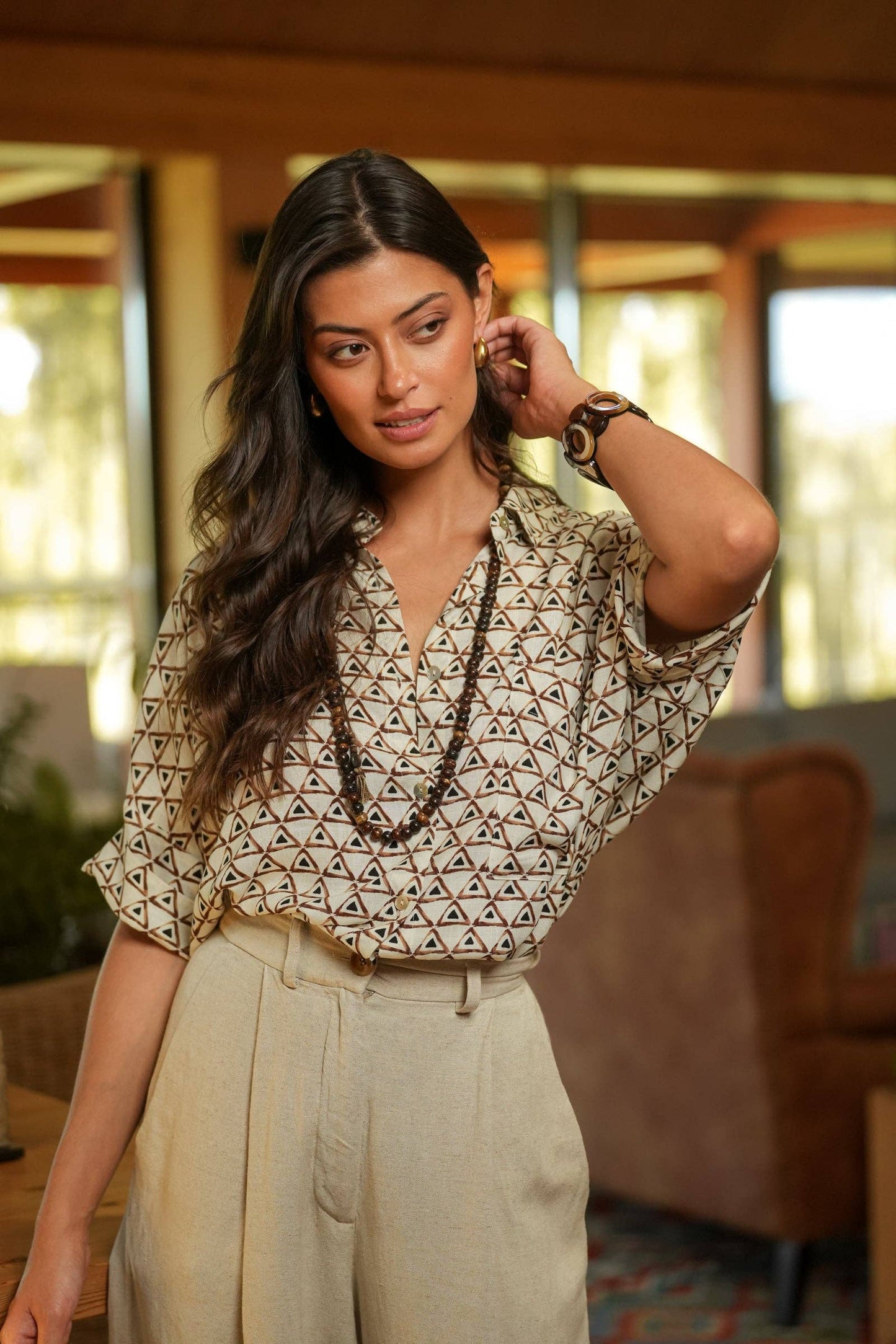 Camicia in viscosa con stampa geometrica