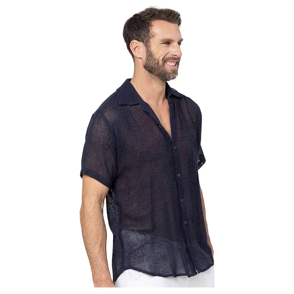 Camicia estiva uomo in cotone a maniche corte blu navy