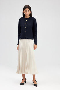 Cardigan corto blu navy con bottoni dorati