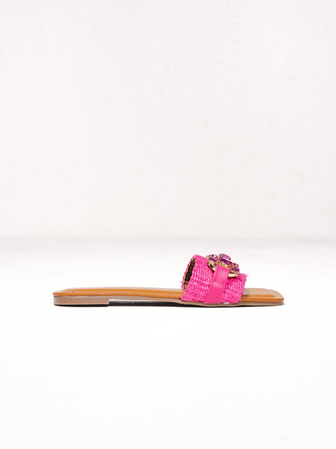 Sandali bassi in rafia con pietre brillanti