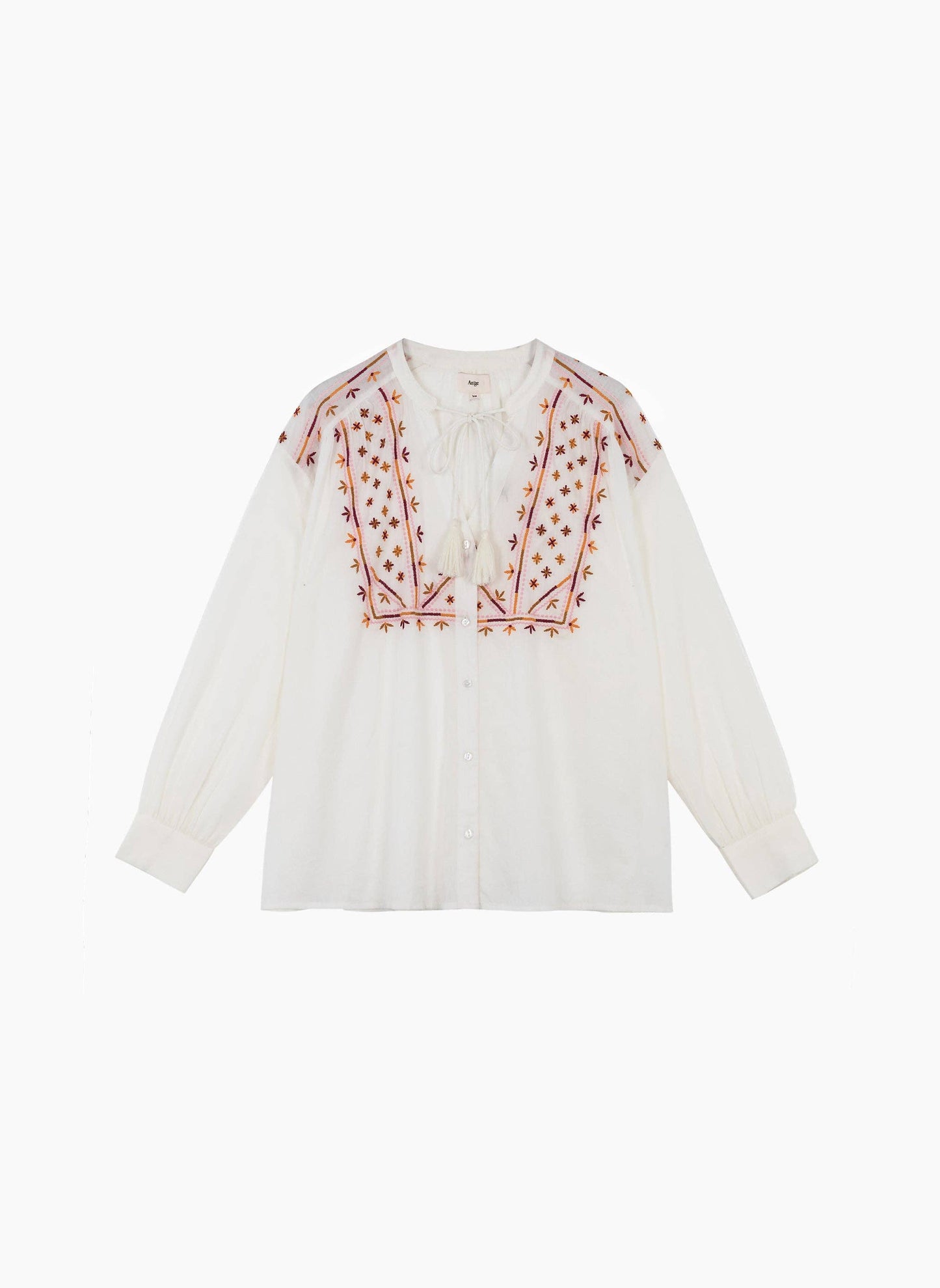 Camicia boho ricamata color ecru