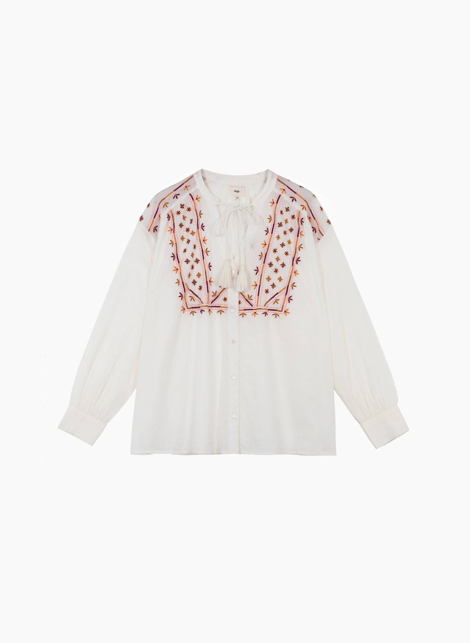Camicia boho ricamata color ecru