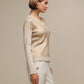 Maglione donna laminato a costine con scollo a V
