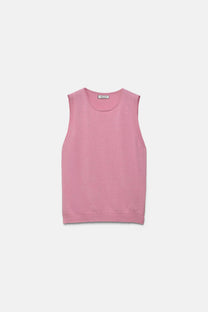 Gilet in maglia rasata rosa con scollo rotondo