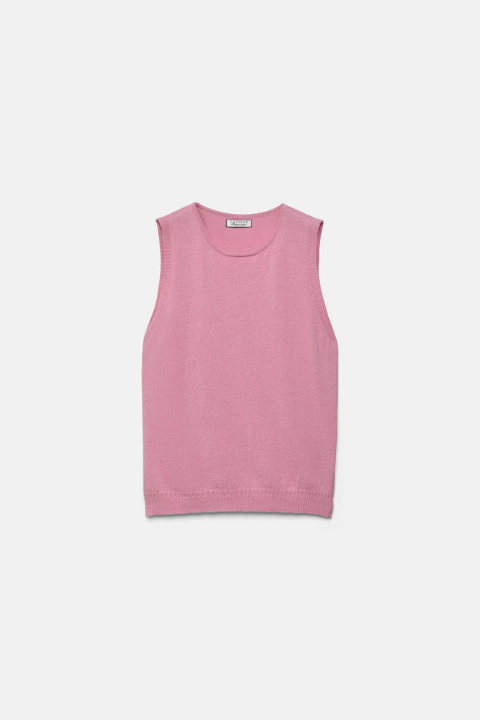 Gilet in maglia rasata rosa con scollo rotondo