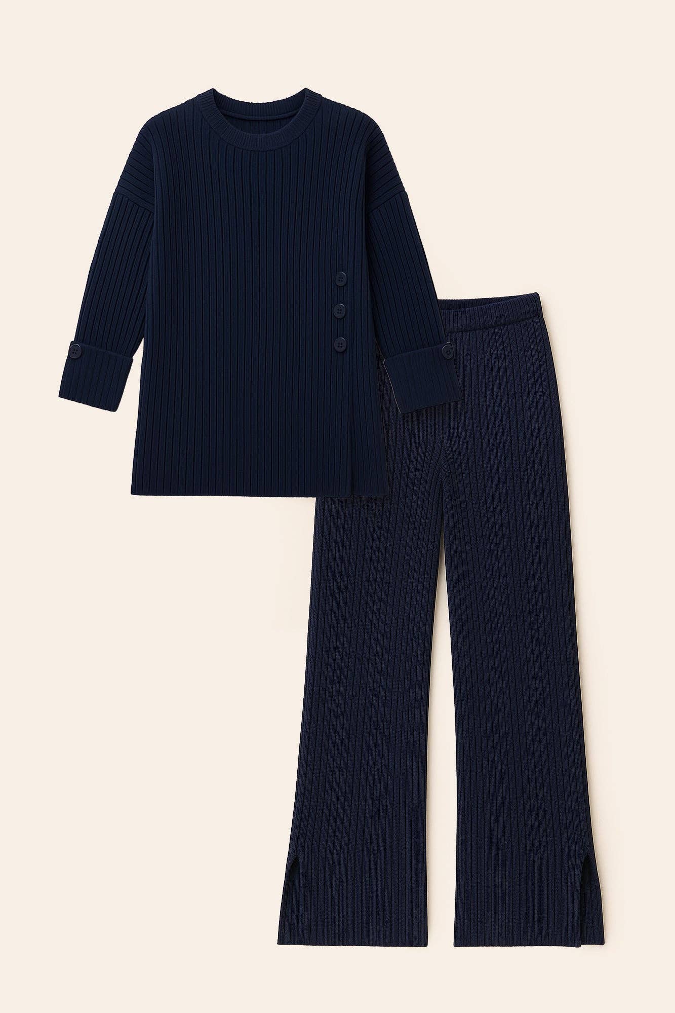 Completo in maglia a costine con bottoni