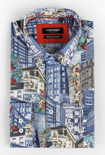 Camicia stretch slim fit con stampa city