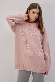 Tunica in maglia con ricamo floreale