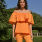Top off-shoulder con volant in popeline