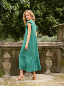Abito midi in jersey malha fria con scollo a V