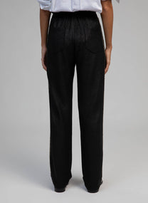 Pantaloni Pierroly effetto pelle neri con bande argento