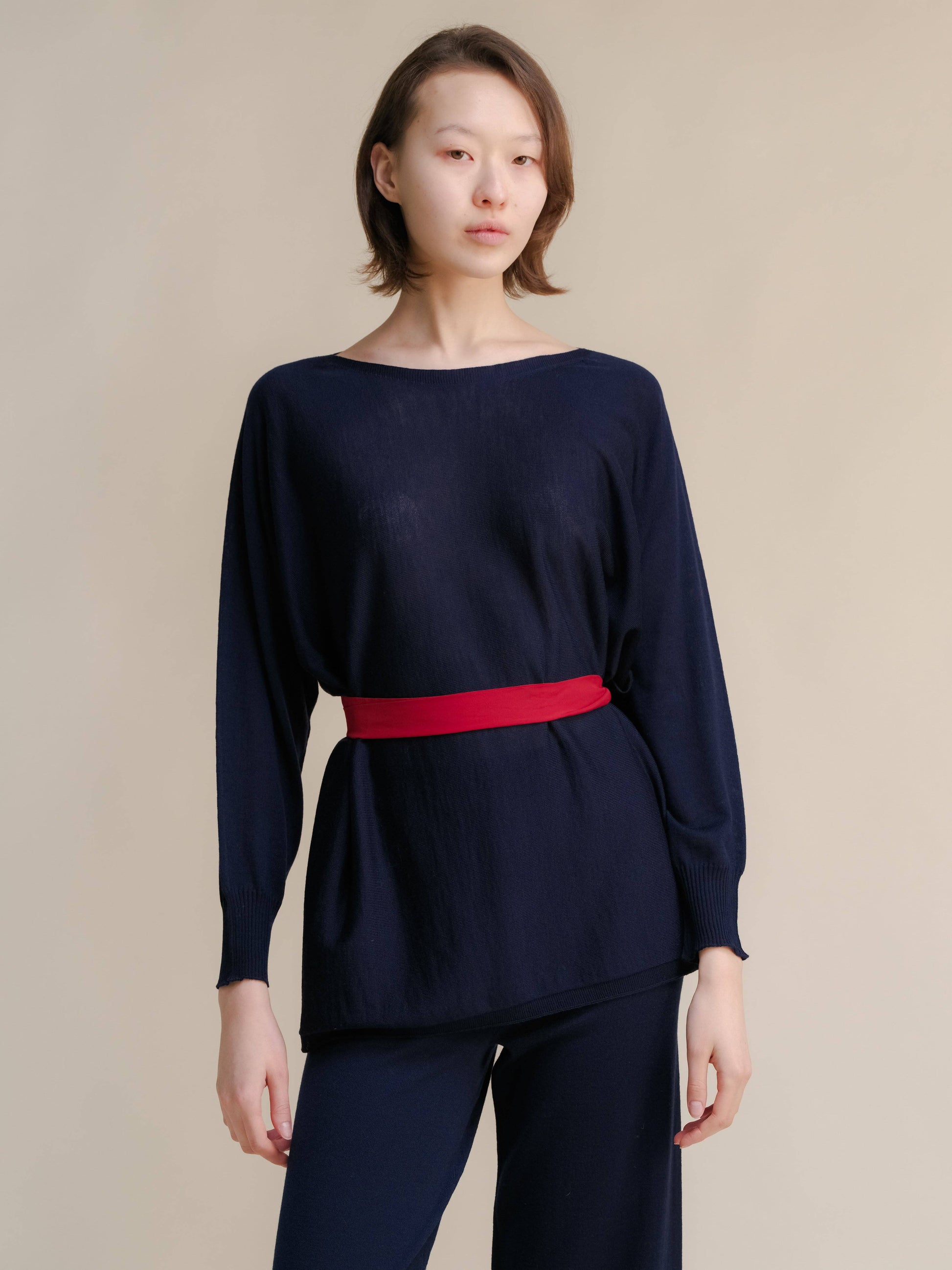 Pullover oversize a barchetta in lana merino extrafine