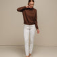Maglione polo in maglia con zip e micro strass