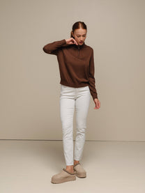 Maglione polo in maglia con zip e micro strass
