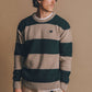 Maglione Sella a righe in lana merino verde pino e marrone