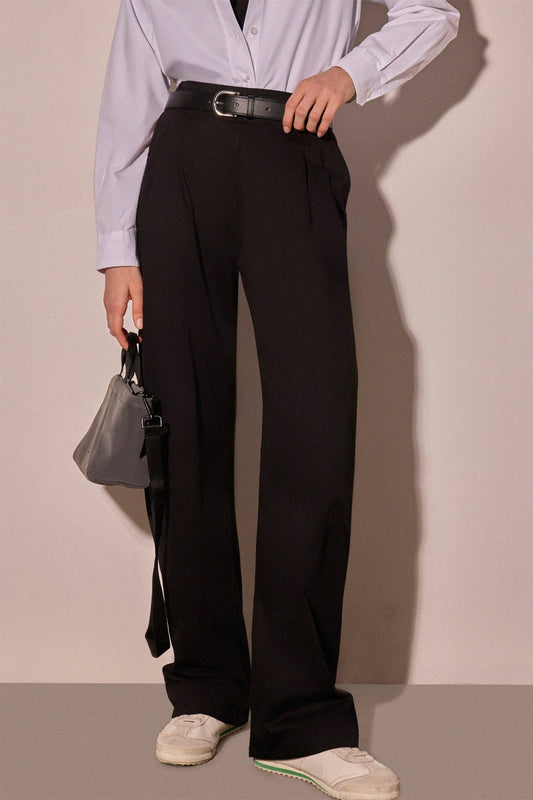 Pantaloni a vita alta in gabardine di cotone con pieghe