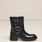 Stivaletti biker neri in PU con fibbie e anello