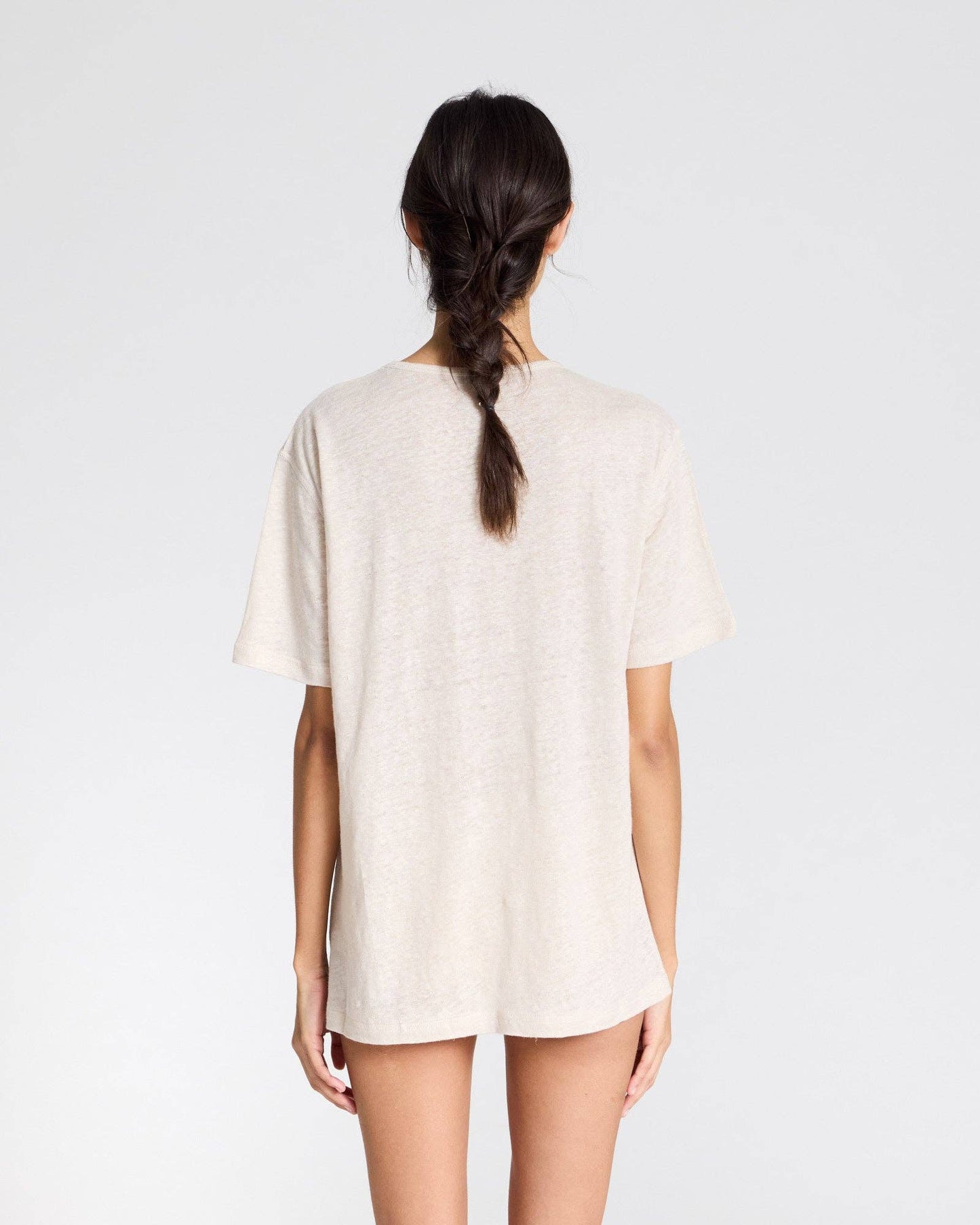 T-shirt in lino a maniche corte girocollo grigio antico