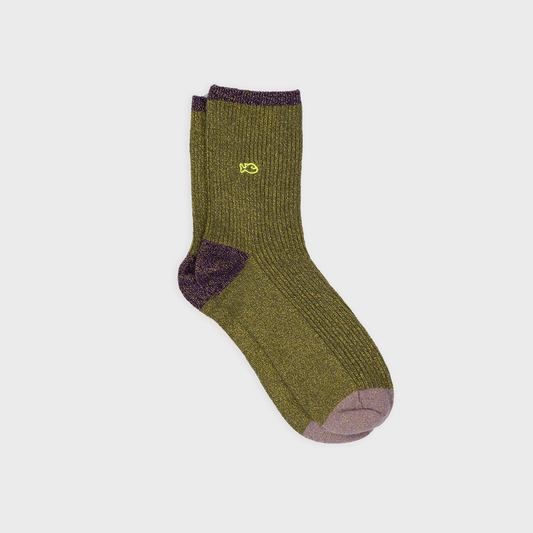Calzini vintage in cotone pettinato olive glitter
