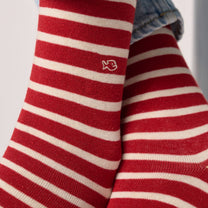 Calzini in cotone pettinato a righe larghe rosso e beige