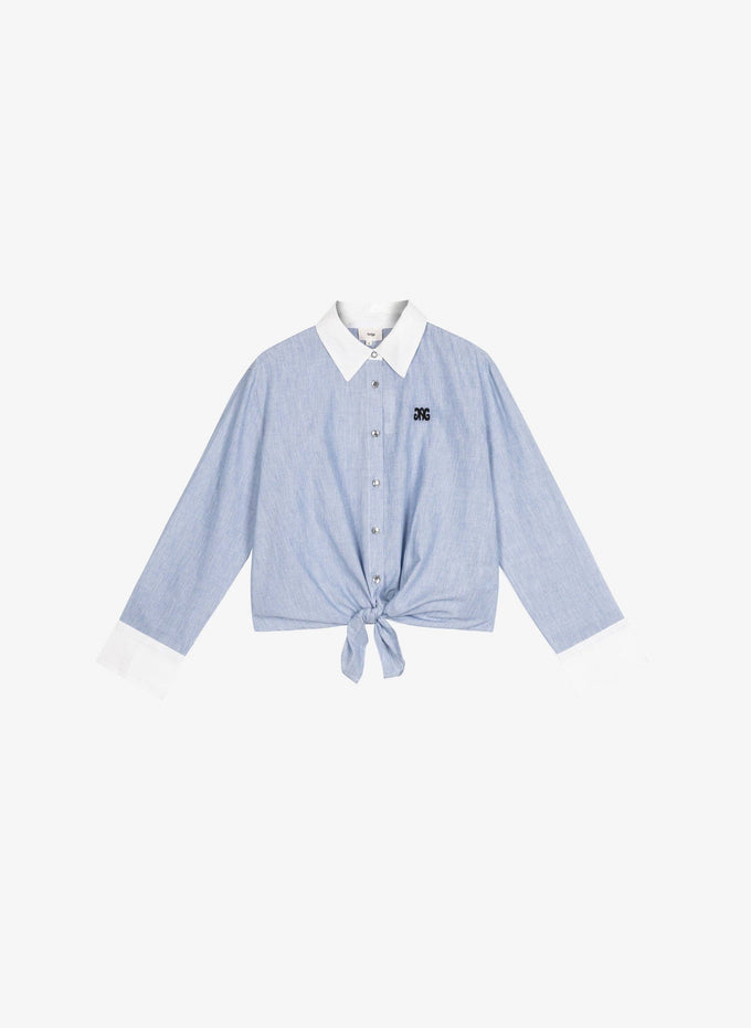 Camicia Senora blu in popeline di cotone con nodo
