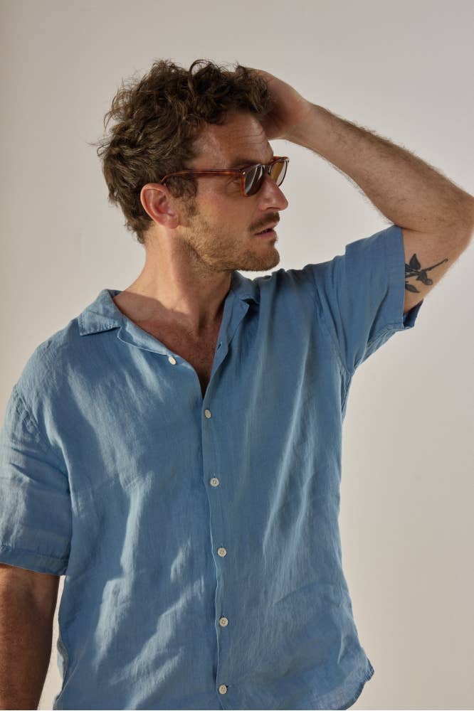 Camicia in lino Papete blu Charron
