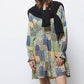 Abito stampato patchwork con volant