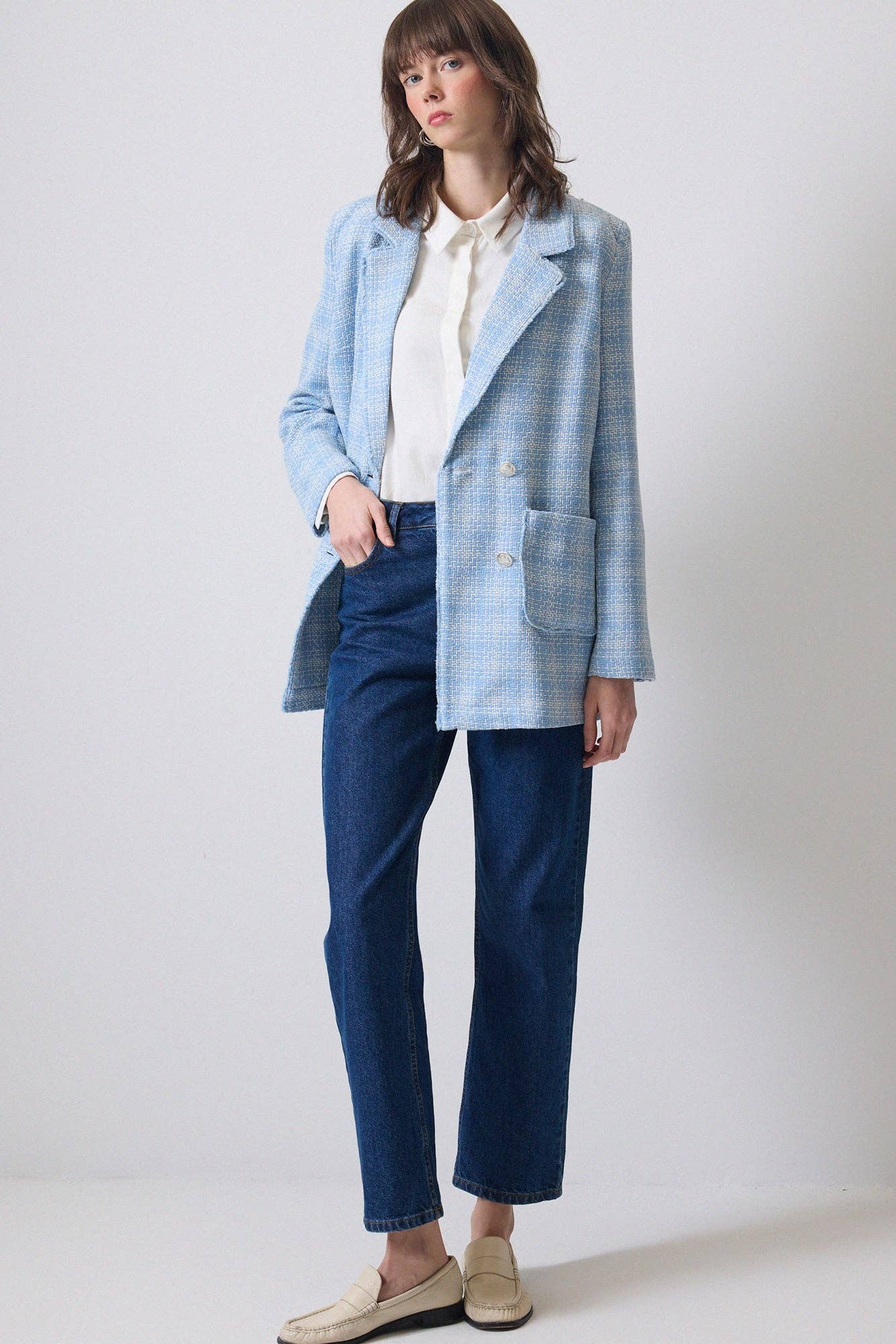 Blazer in tweed con cintura