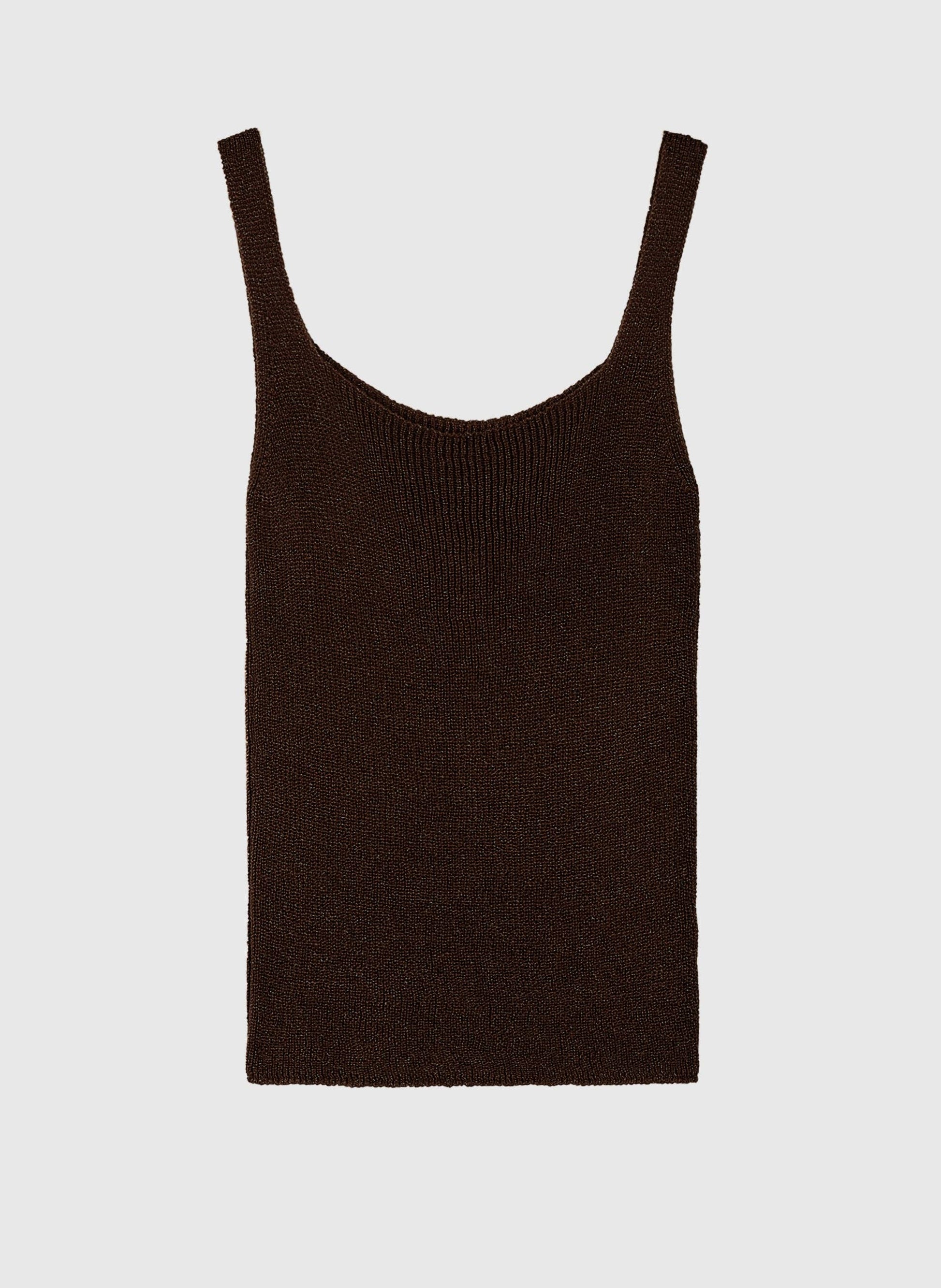 Canotta Lity color cioccolato in maglia metallizzata