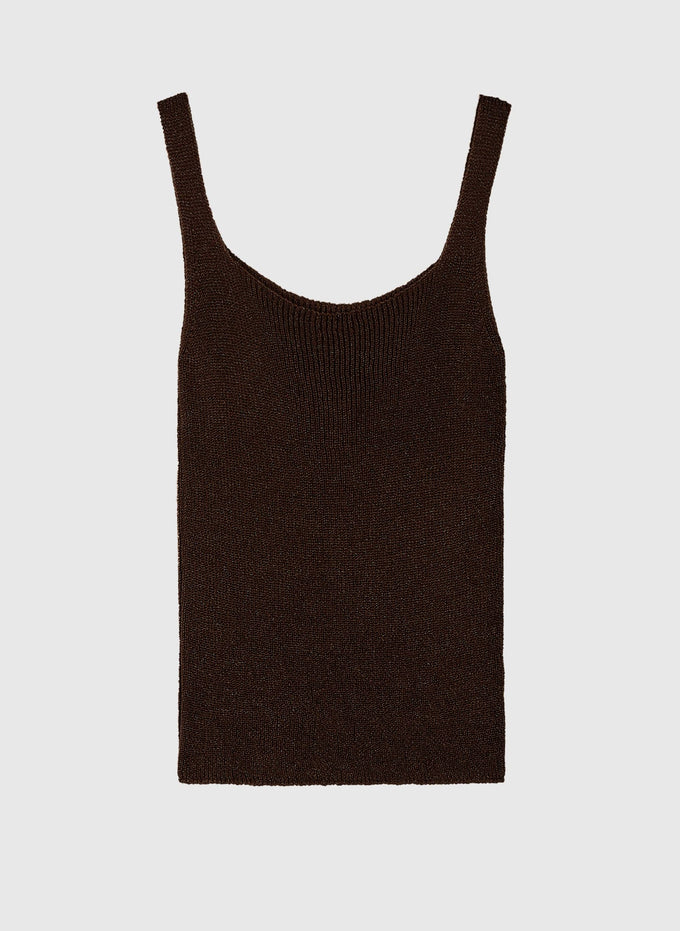 Canotta Lity color cioccolato in maglia metallizzata