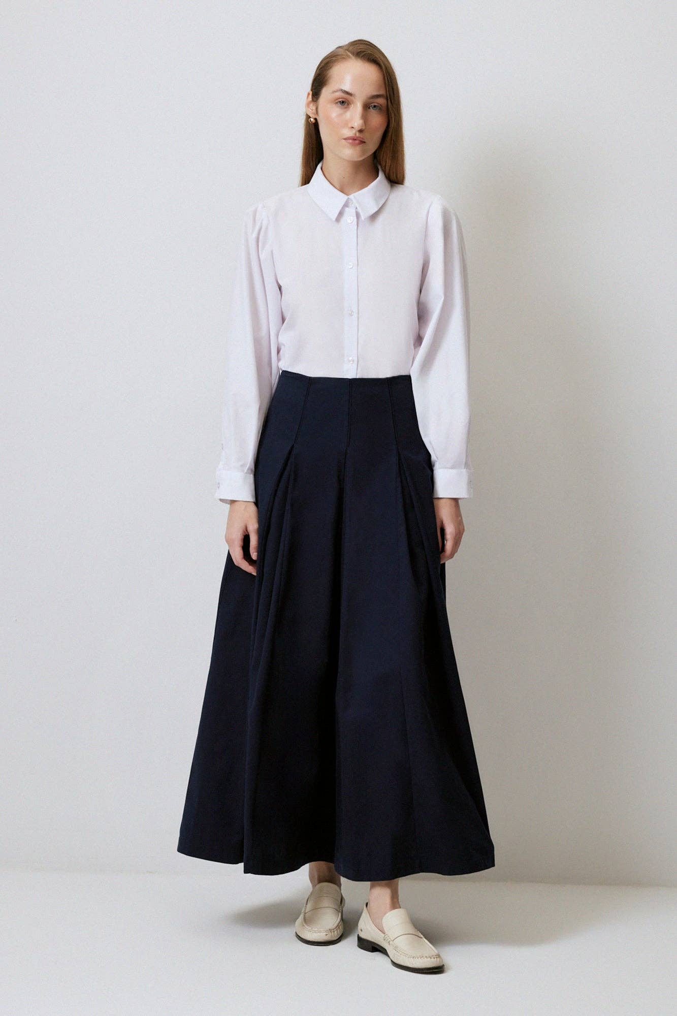Gonna a pieghe in gabardine