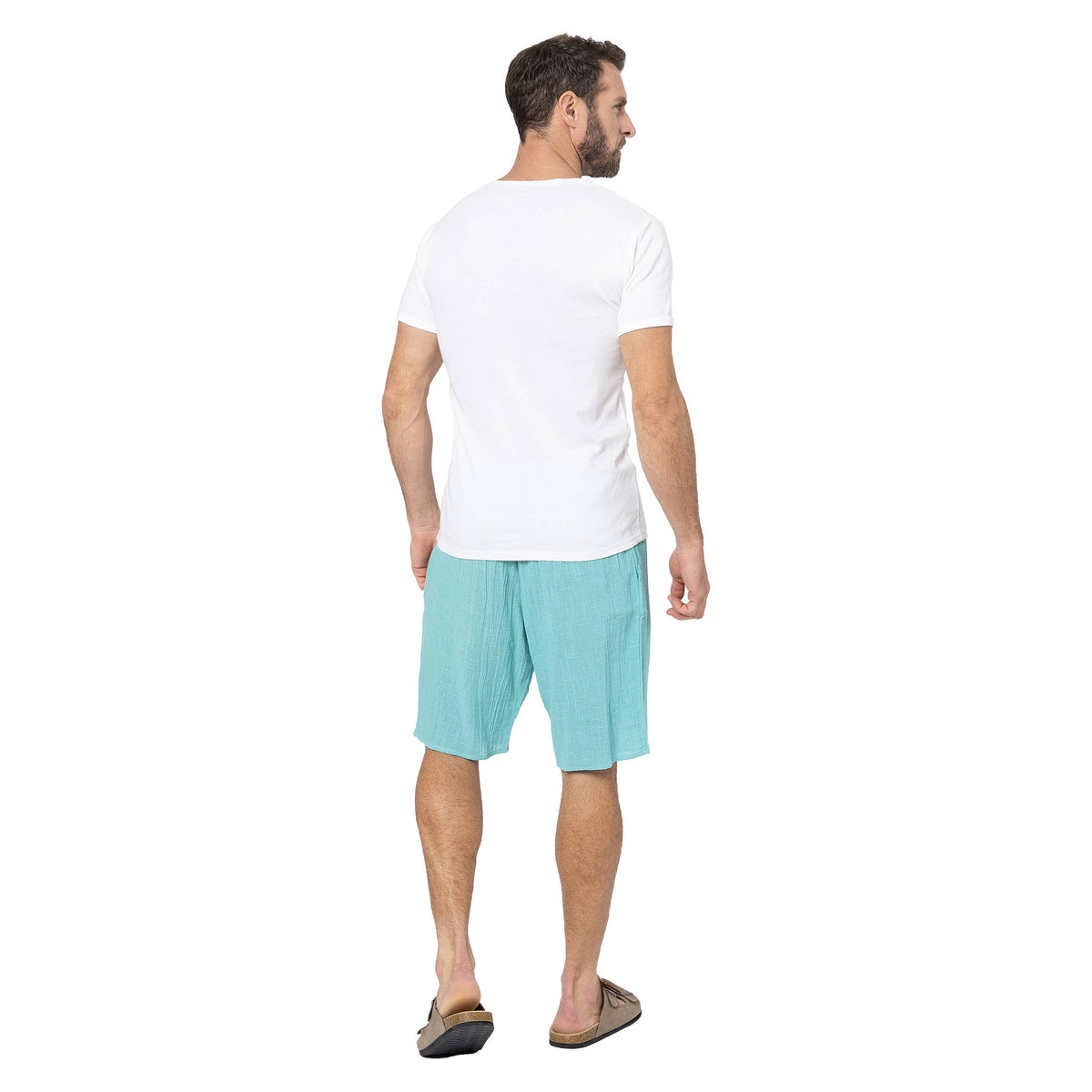 Pantaloncini estivi in cotone turchese con coulisse