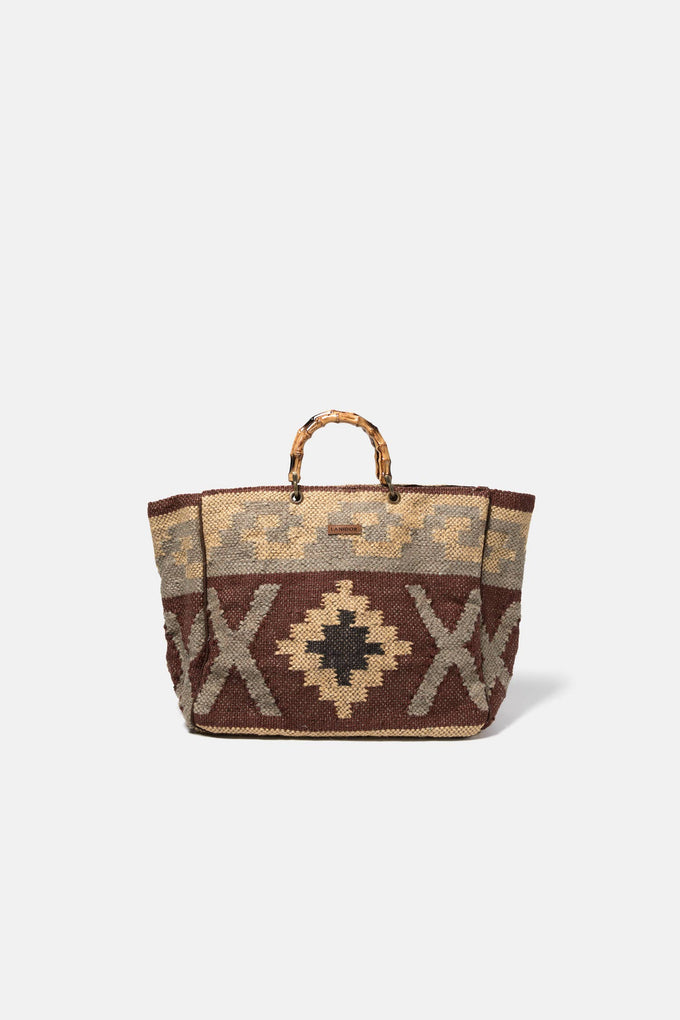Borsa shopper rustica con manici effetto bambù