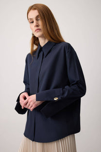 Camicia corta in popeline con maxi polsini