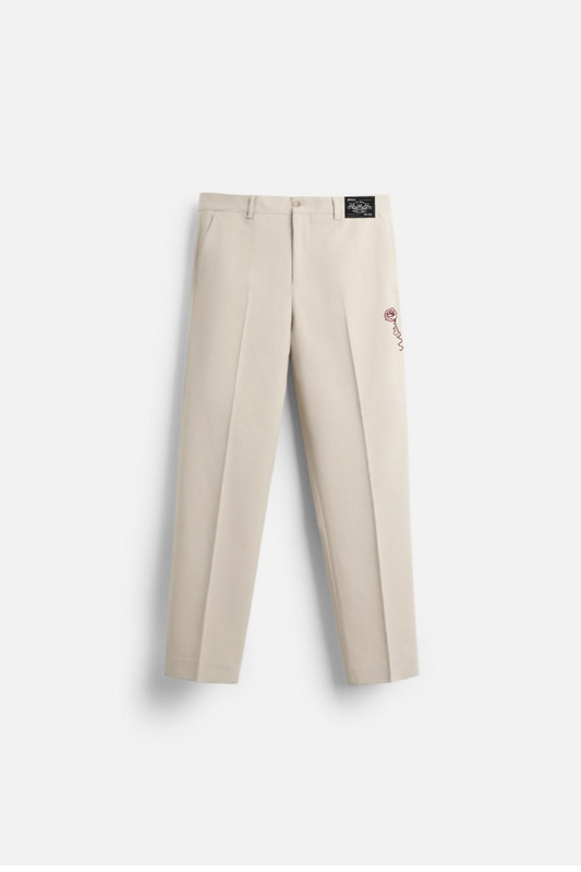 Pantaloni sartoriali in lino ricamati Dolce Creatura