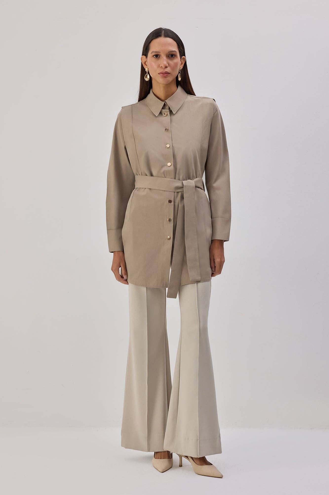 Camicia in popeline con cintura
