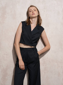Gilet corto incrociato gessato