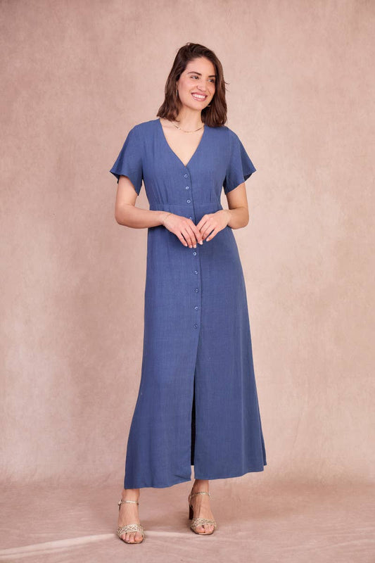 Abito lungo Donatella con bottoni e schiena scoperta