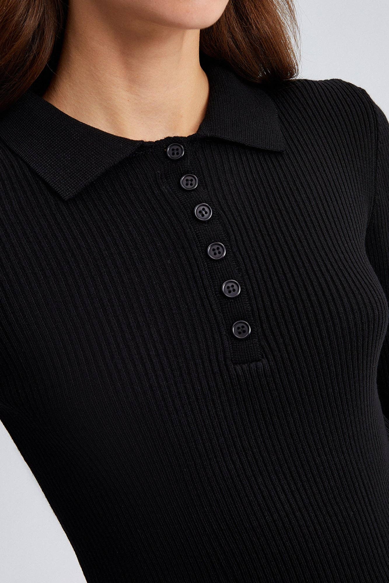 Body in maglia a coste con colletto polo