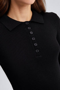 Body in maglia a coste con colletto polo