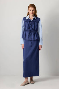 Gilet utility con coulisse in vita in misto cotone