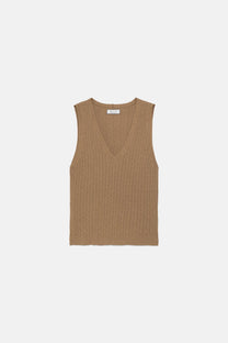 Gilet in maglia strutturata a trecce con scollo a V