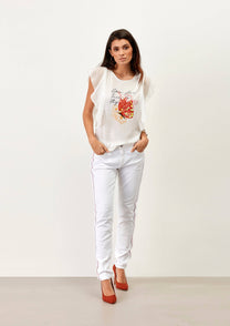 T-shirt con stampa farfalla e maniche a volant