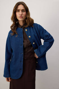 Giacca di jeans in cotone con bottoni dorati