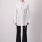 Camicia lunga in popeline écru con pizzo floreale 3D e cintura in vita