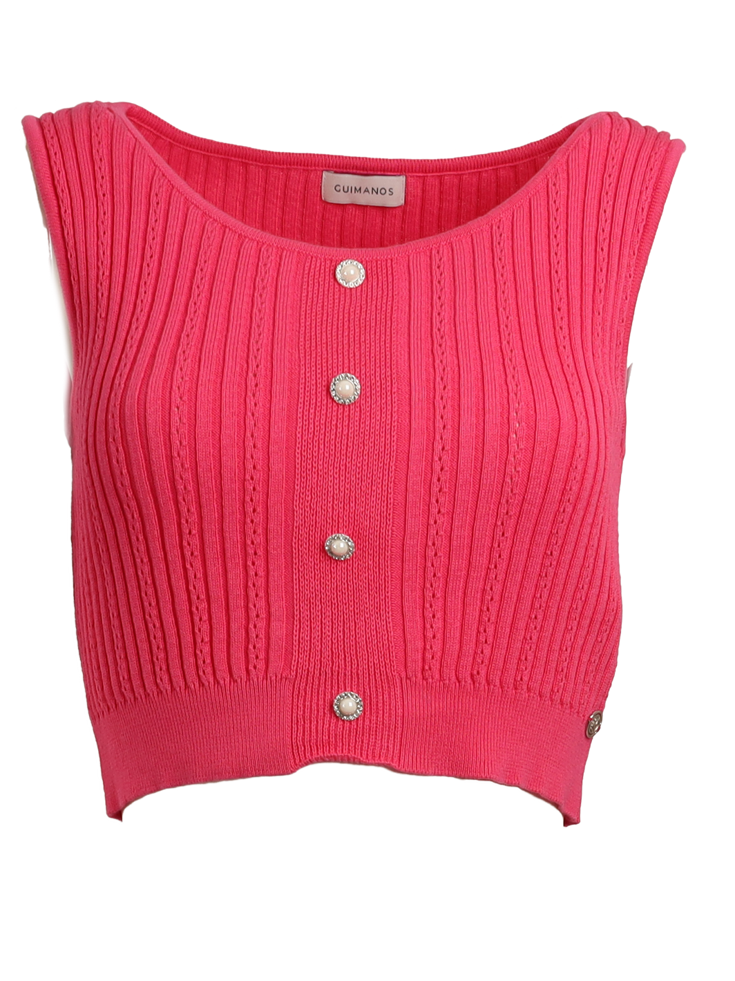 Top in maglia a costine in cotone con bottoni gioiello