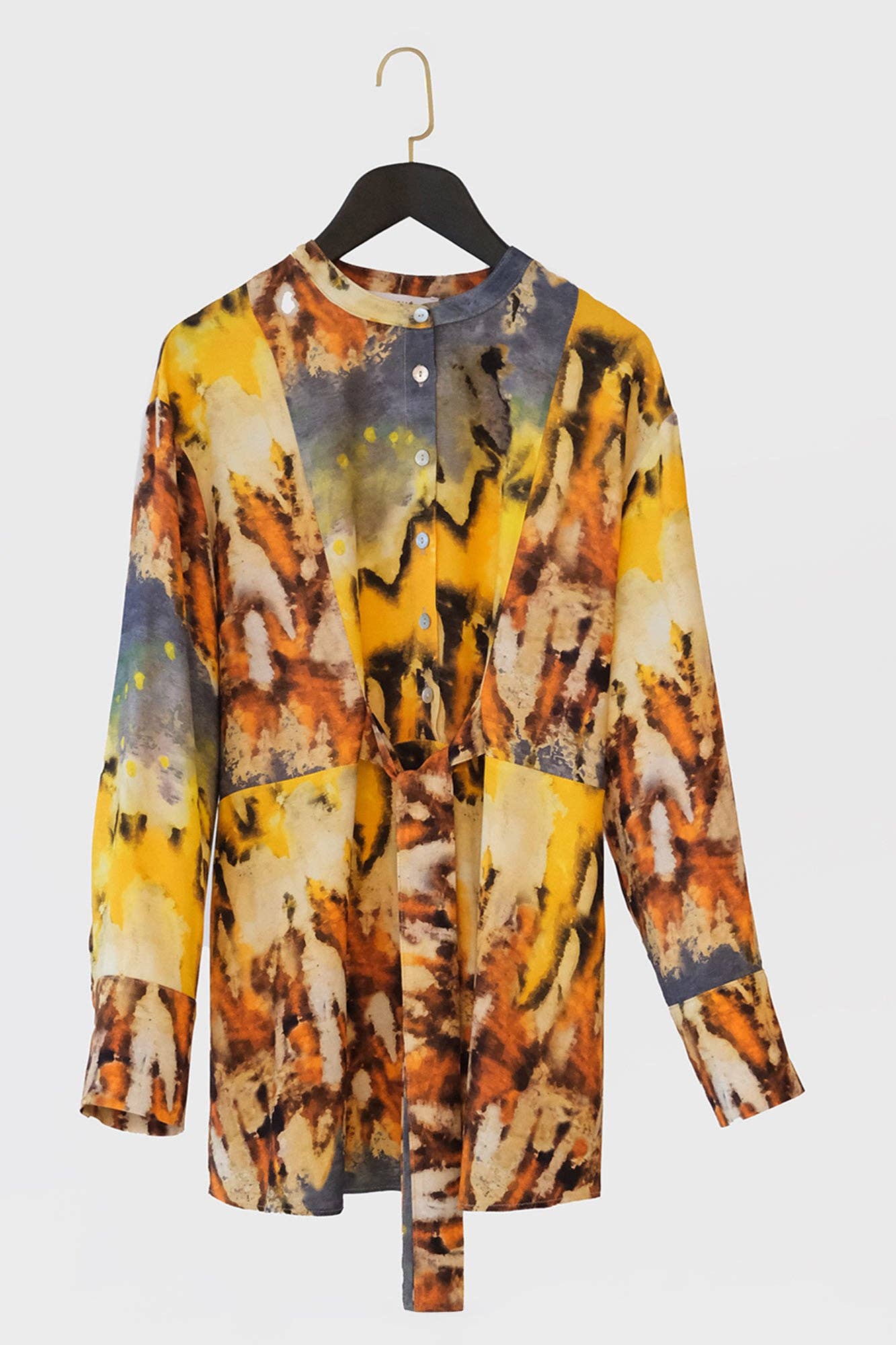 Tunica in viscosa multicolor con stampa astratta e cintura