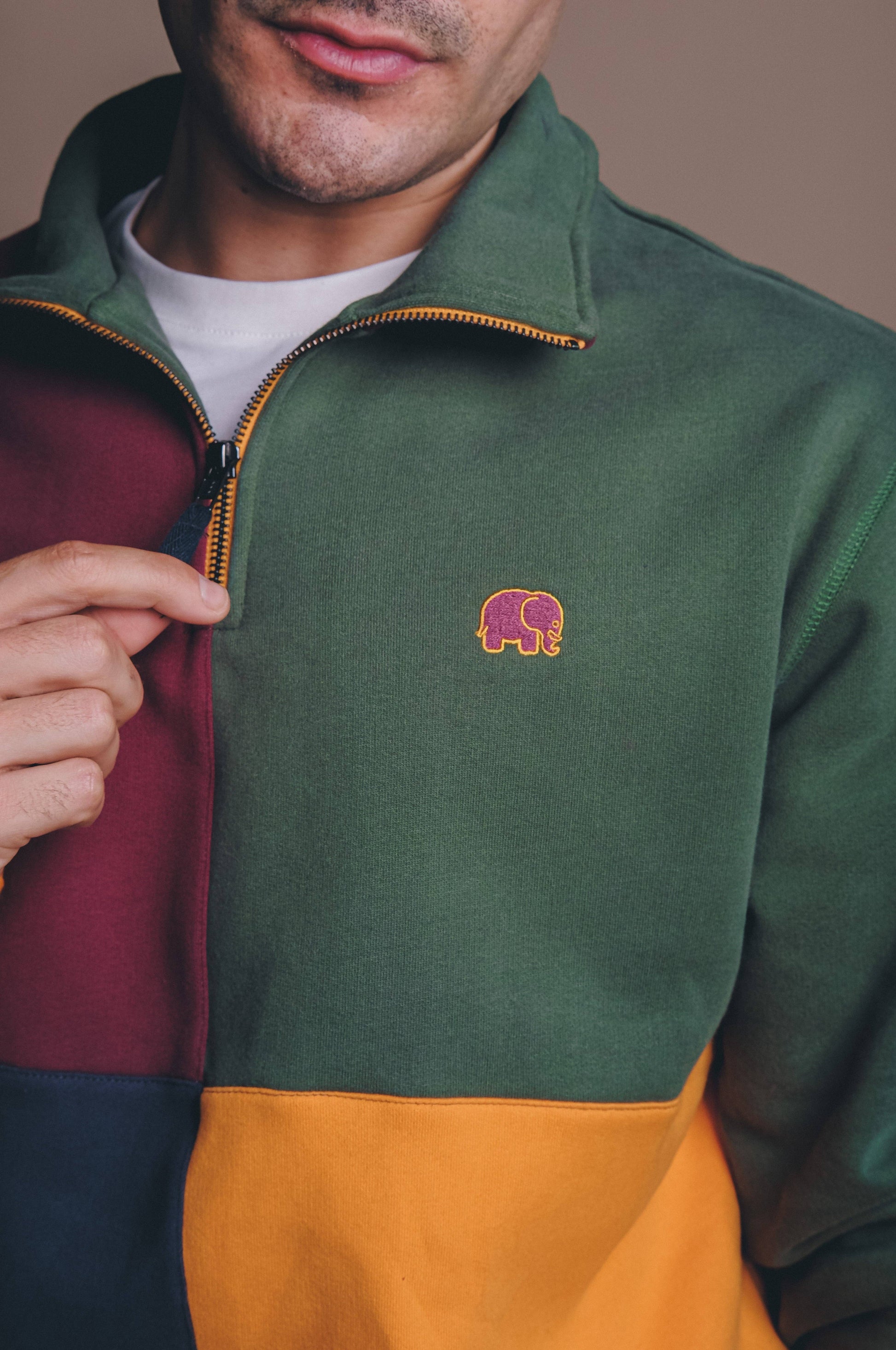 Felpa color block Harlequin con mezza zip