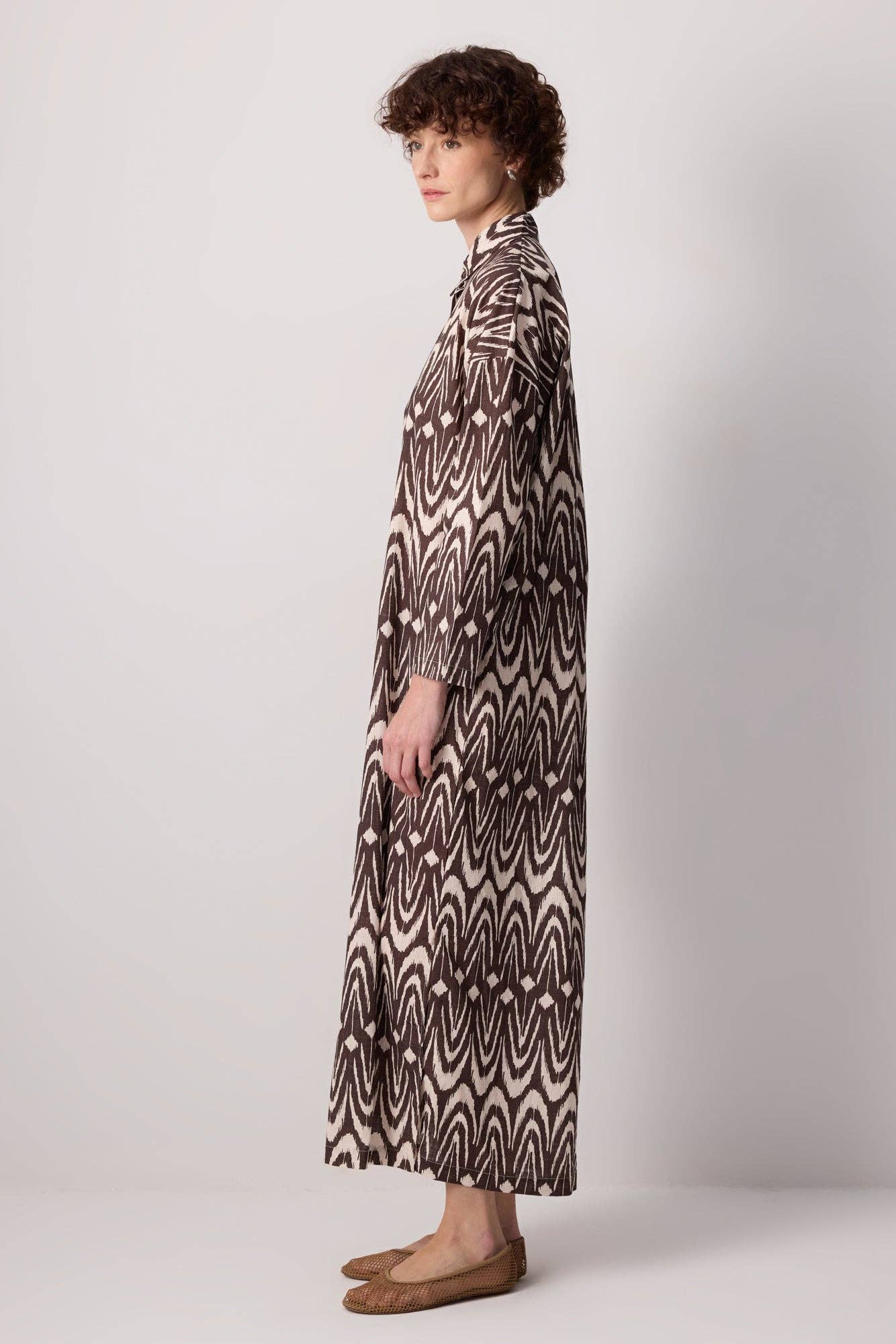 Abito camicia maxi in cotone con stampa ikat